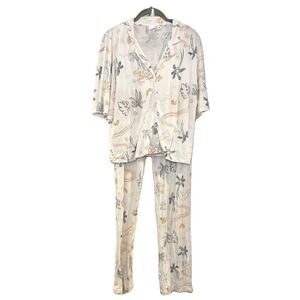 BP. Lounge Pajama Set 2-Piece Button Top Wide Leg Pants Tropical Plant Leaf S